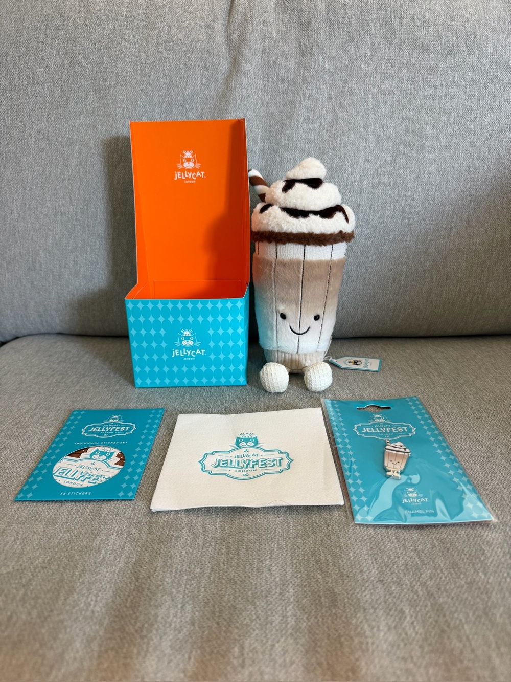 Jellycat Jellyfest Amuseables Von Illa Eiskaffee Coffee, Enamel Pin & Sticker